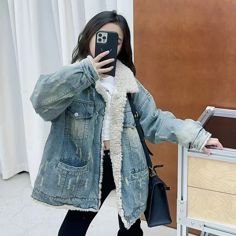 411186《里布砂洗有毛球 介意慎拍》小涵家儿童冬款加绒牛仔外套