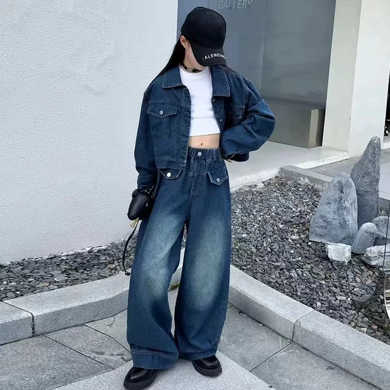 409144《现》优选韩版儿童休闲舒适时尚秋款潮流牛仔套装