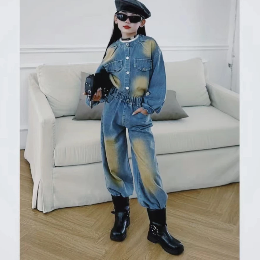 409134《现》优选韩版儿童休闲舒适时尚秋款潮流牛仔套装