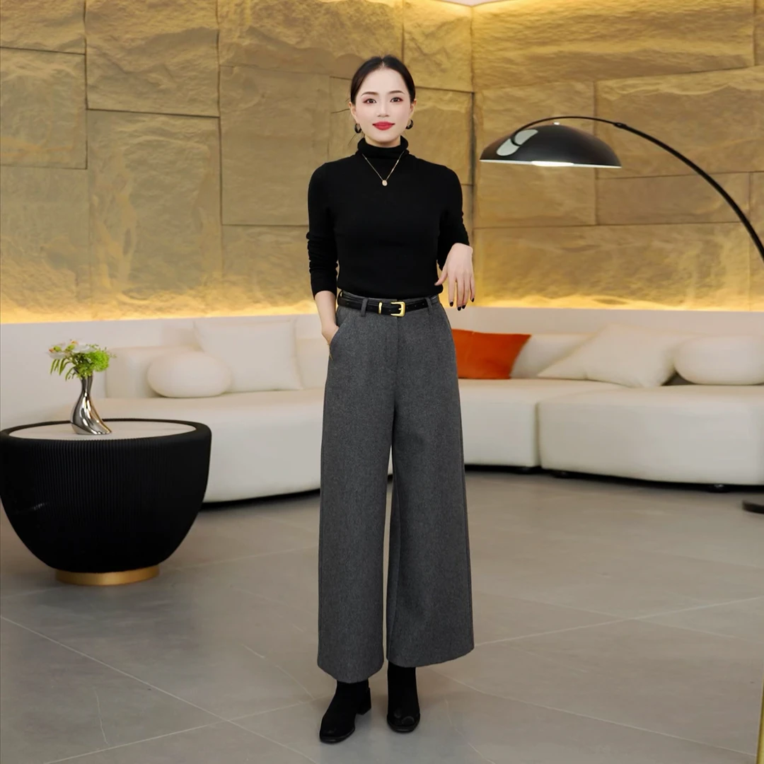 【老钱风】进口羊毛混纺阔腿裤高级灰8891