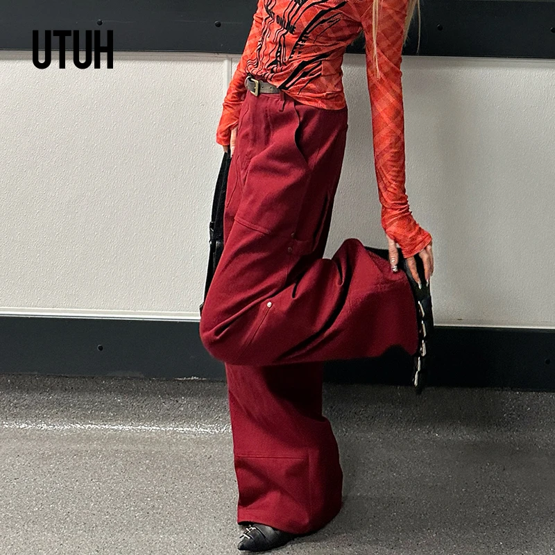 UTUH 安克拉红色磨毛洗水工装中腰直筒牛仔裤女配：腰带TDWFW3K347