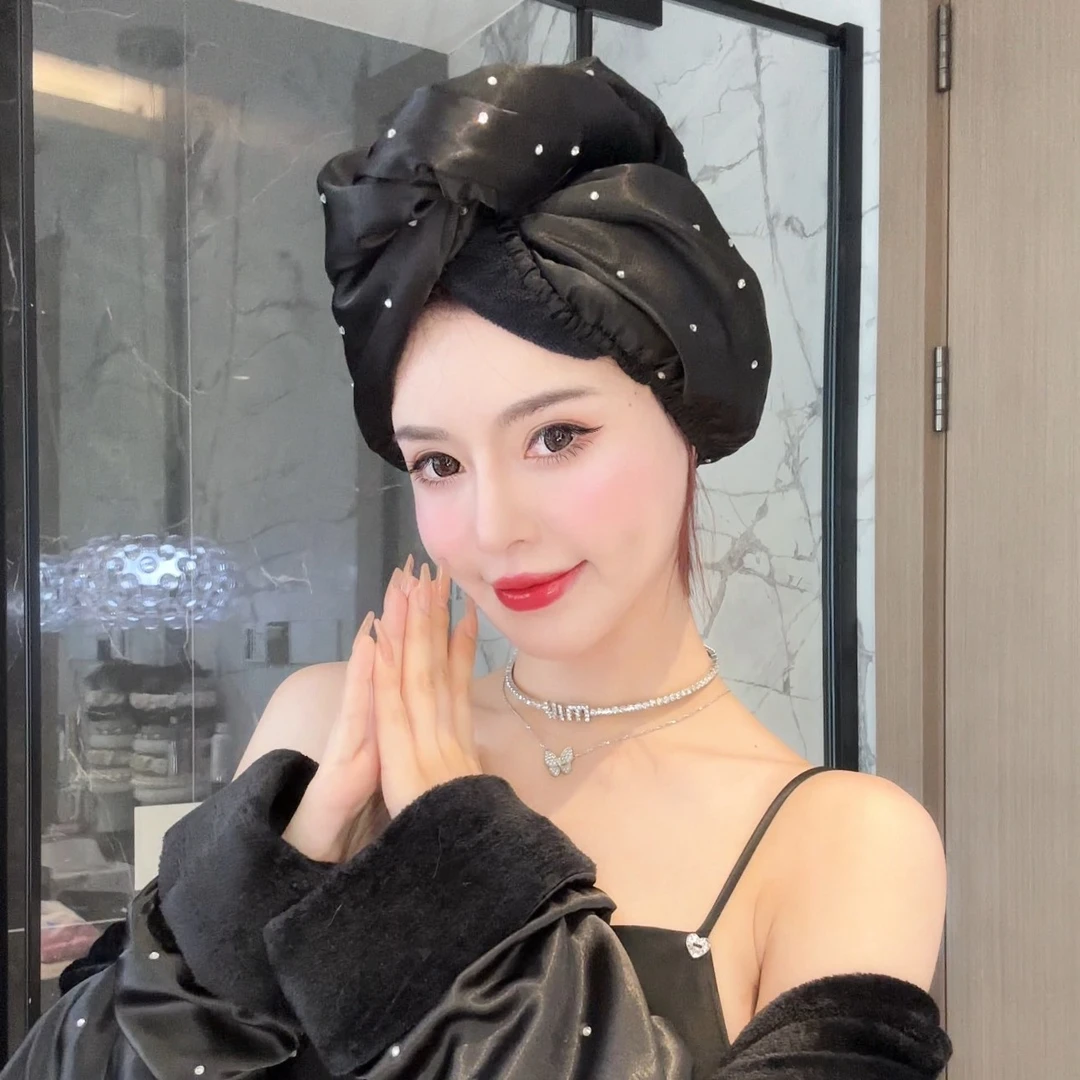 DIMDEVL/汀黛高级轻奢粉色黑色加绒加厚满天星钻钻浴帽干发帽