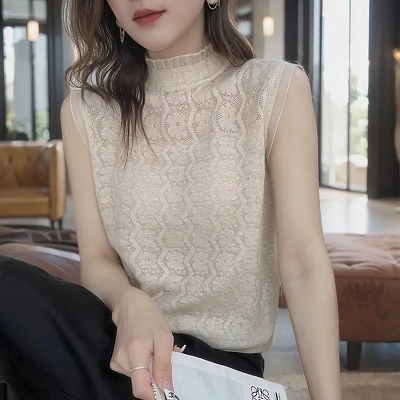 早秋季新款蕾丝花边上衣法式无袖打底吊带洋气短款打底设计款百搭