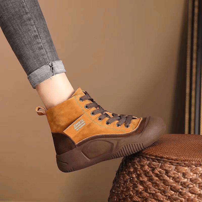 春秋季回力休闲厚底4cm短靴真软皮女鞋2023秋季新款百搭鞋