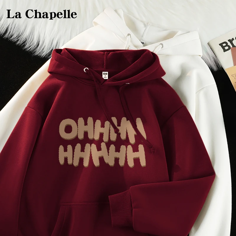 拉夏贝尔龙年本命年红色卫衣女2024新款秋冬连帽上衣加绒加厚外套