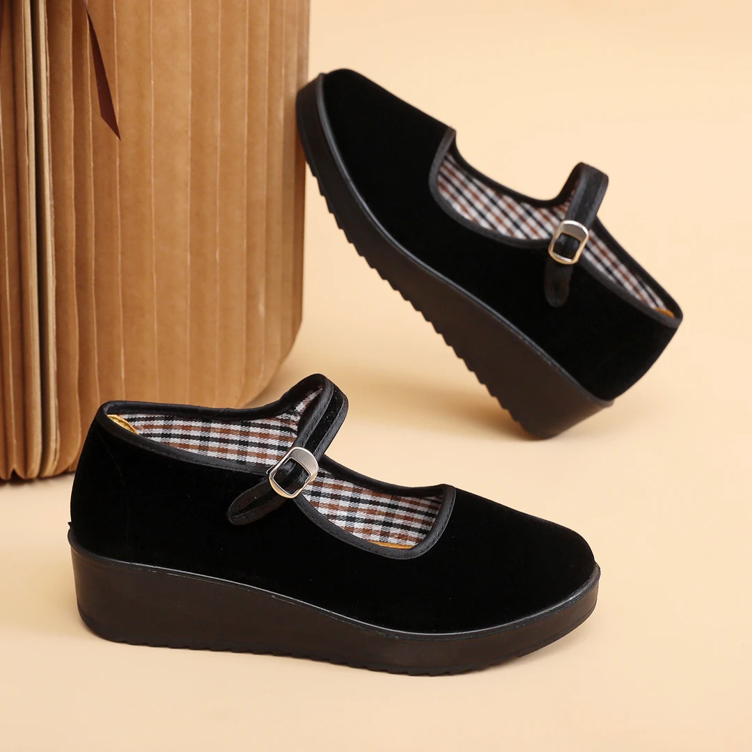 正宗老北京布鞋女久站不累妈妈鞋老年人黑色软底酒店上班工作单鞋