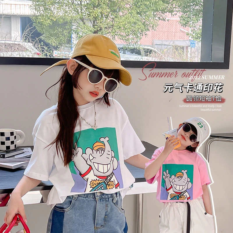 女童卡通棉T恤2024新款夏季休闲百搭洋气儿童短袖上衣ing潮韩版