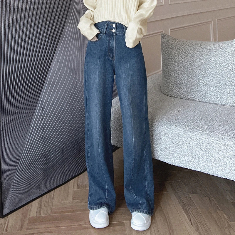 美洋MEIYANG【现货】桔梗牛仔裤 重工水洗高腰阔腿长裤