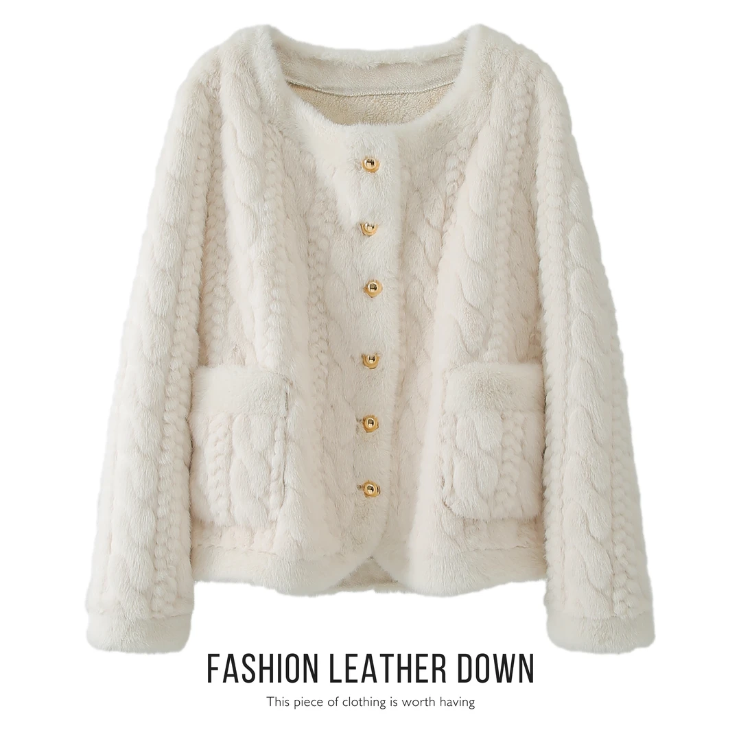 2023冬季新款海宁银蓝貂绒小香风外套女短款秋冬百搭