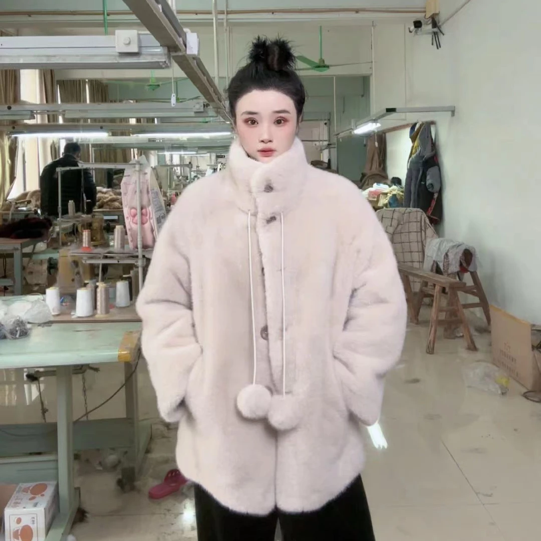 2024新款海宁米兰貂外套过年战袍款立领时尚女士保暖外套