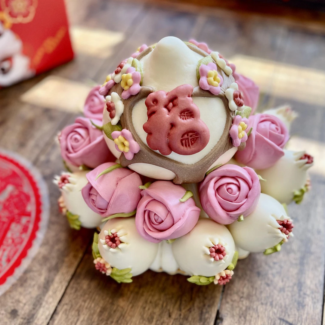 母亲节花饽饽礼盒装牛奶鸡蛋调面果蔬汁调面