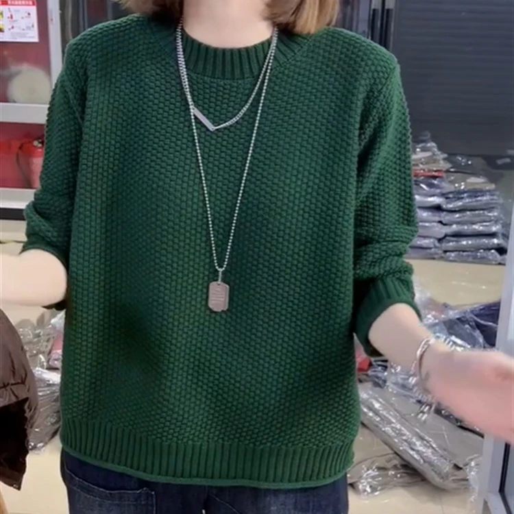 秋冬新款韩版慵懒风宽松针织衫时尚洋气百搭打底上衣打底宽松毛衣