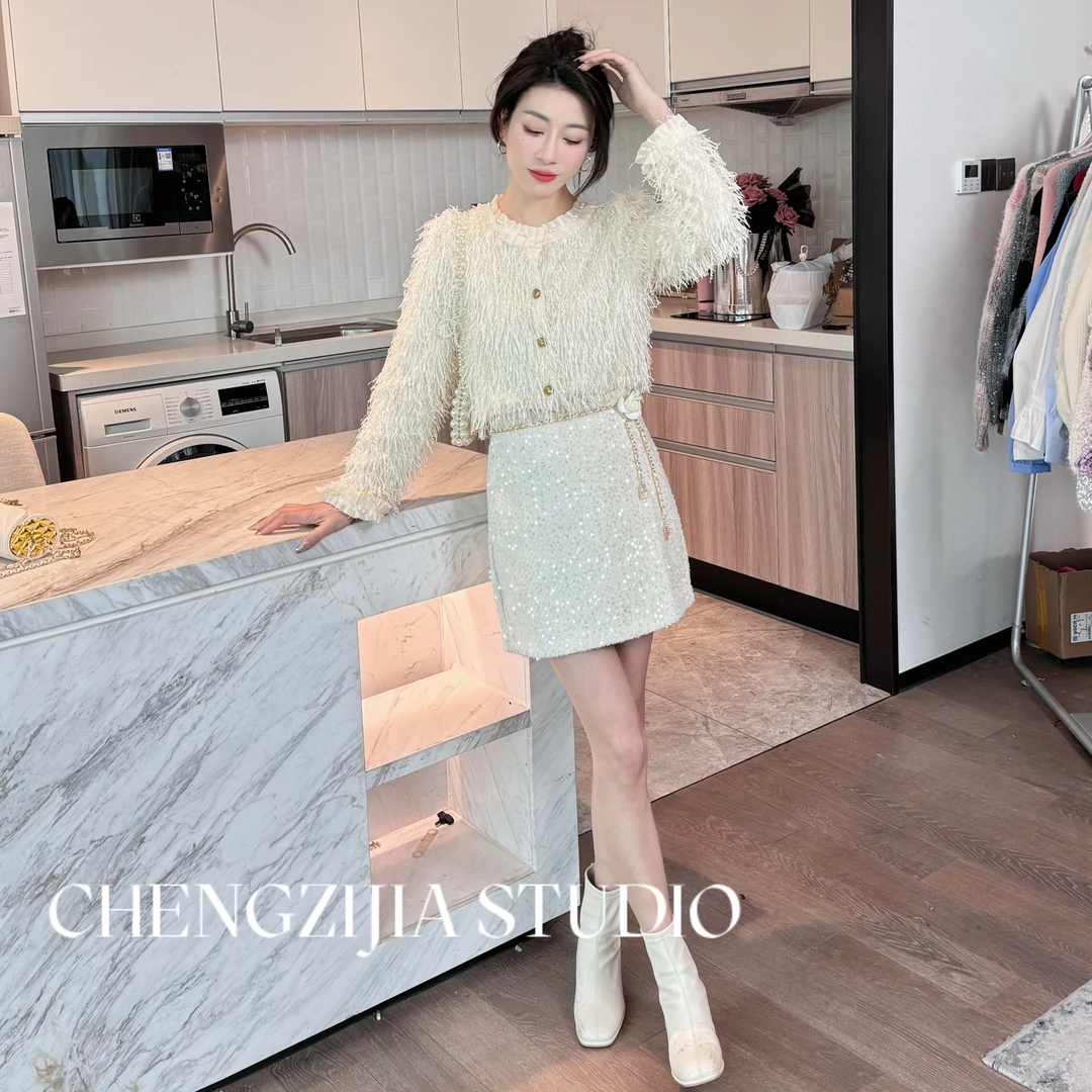 【裴诗婷】橙子·studio 【白日玫瑰】CS0370重工钉珠流苏长袖上衣