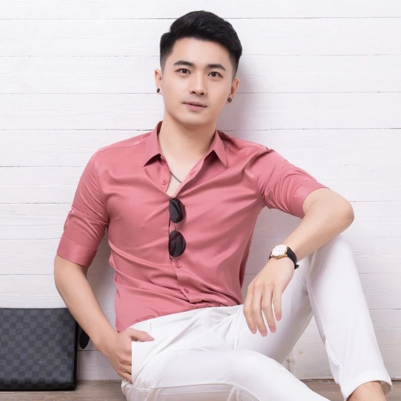 短袖衬衫男士韩版修身潮流帅气免烫抗皱长袖衬衣春夏新款中袖寸衫