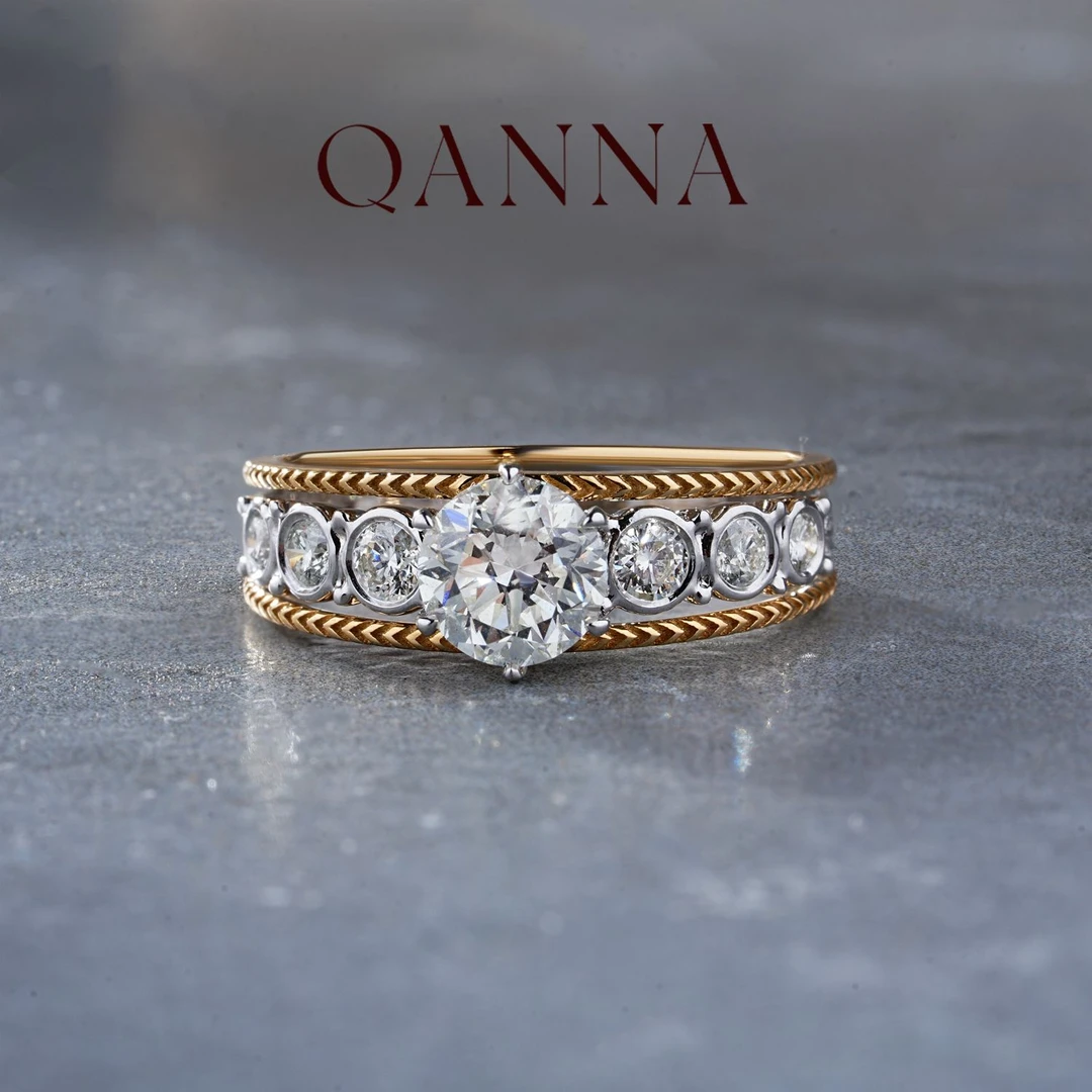 QANNA【1克拉主钻】【经典罗曼曲】18K金轻奢满钻钻石戒指AY