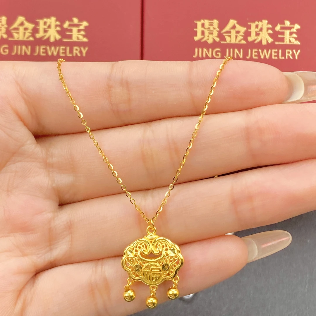 璟金珠宝足金999黄金祥云福锁项链有延长链M扣头金重4.56g