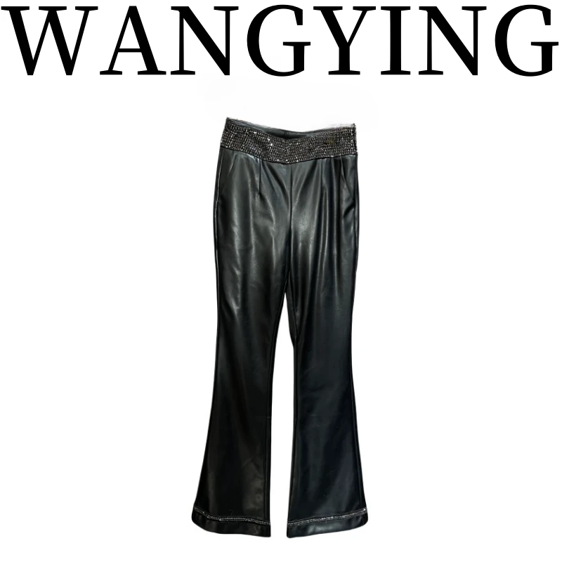 莹莹红人馆【XIAOYU】时尚气质设计师款条钻皮裤 71162469 548