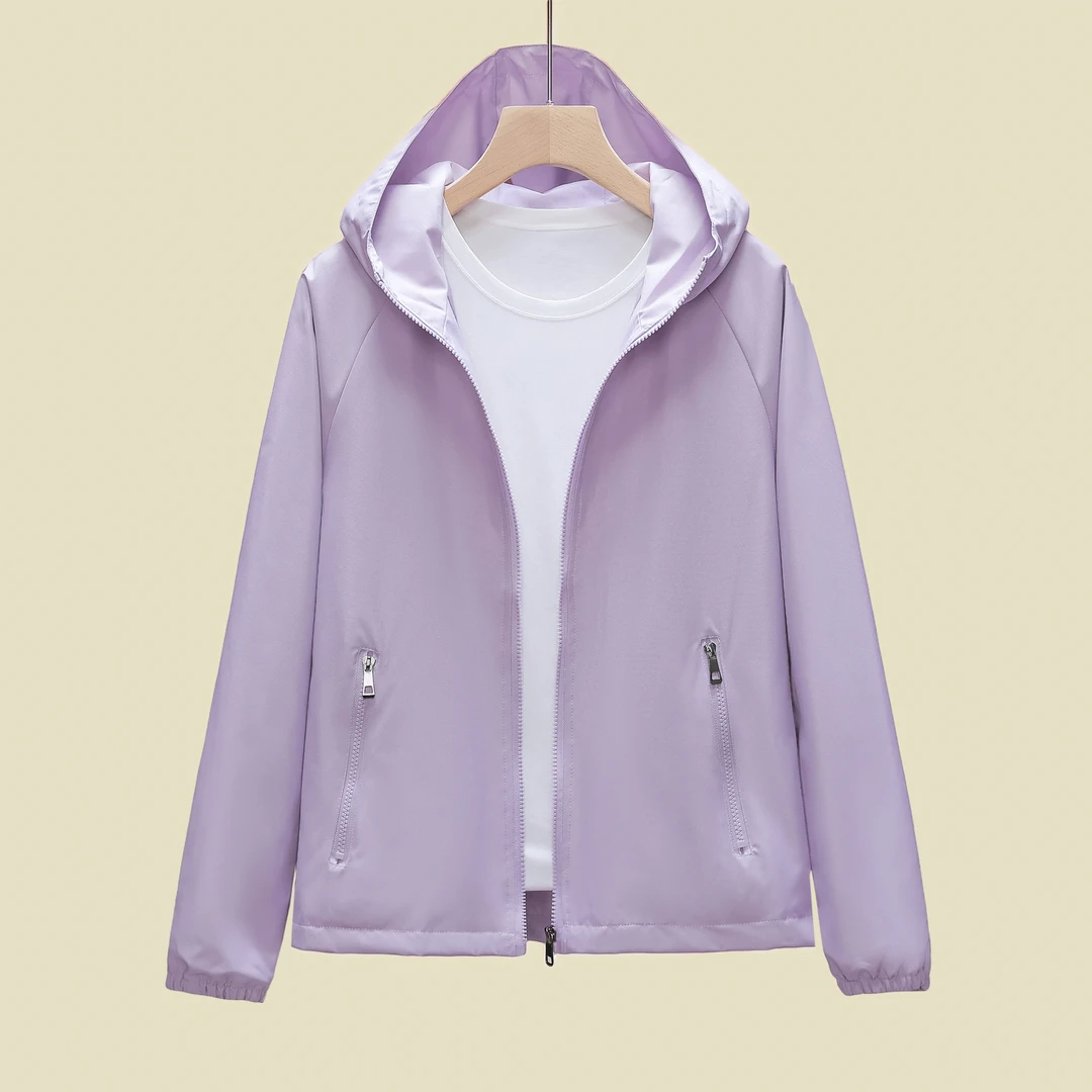 春秋薄款外套女士冲锋衣宽松大码潮流百搭连帽运动休闲时尚夹克