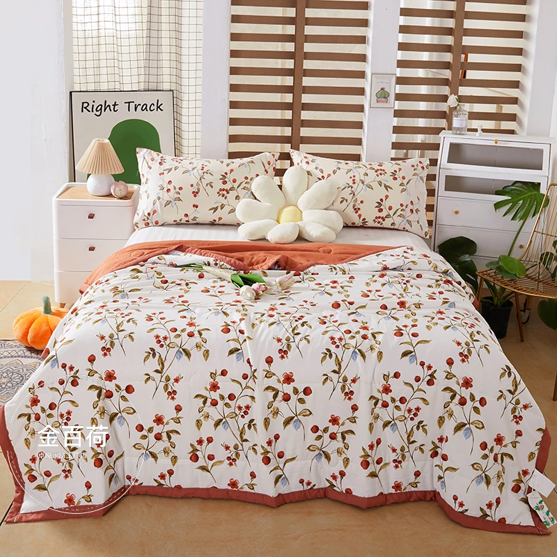 【25爆款】试睡15天轻奢丝滑盖被薄款印花双面机洗夏凉被相思红豆