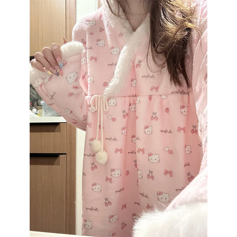 【可爱卡通小猫咪】珊瑚绒睡衣女冬季甜美保暖长袖长裤家居服套装