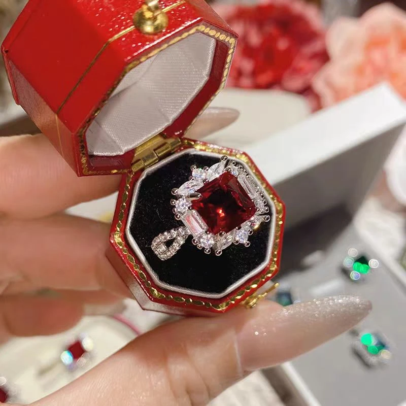 合金戒指  贵气仿红bao石戒指中世纪贵妇晚宴百搭指环不掉色82