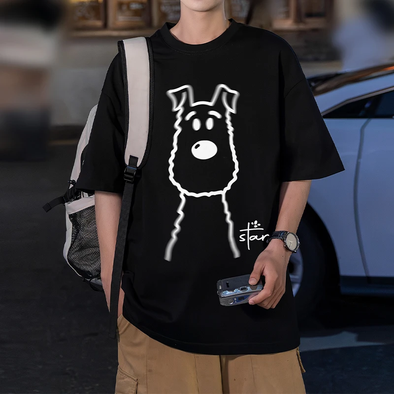 夏纯棉潮印花短袖t恤男潮流ins半袖百搭少年休闲五分袖上衣 850