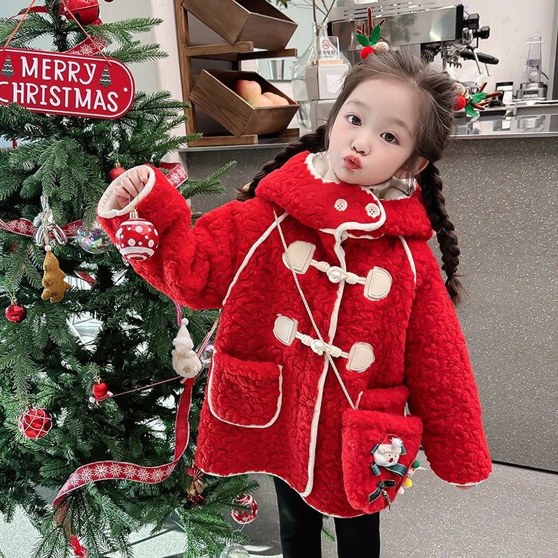 拜年服女童冬季过年服唐装儿童圣诞节外套小童喜庆衣服女孩新年装