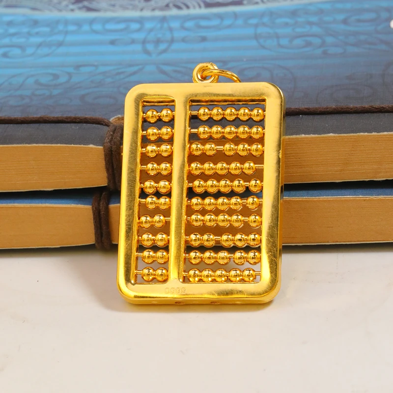 吊坠足银 足银吊坠算盘时尚古法灵动挂坠女百搭精美项坠金色