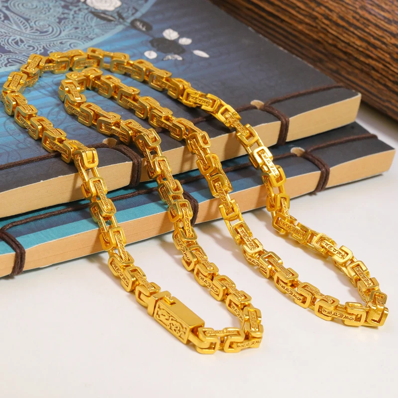 链子足银 足银项链龙形六字真言男士男时尚复古潮流大气霸气经典