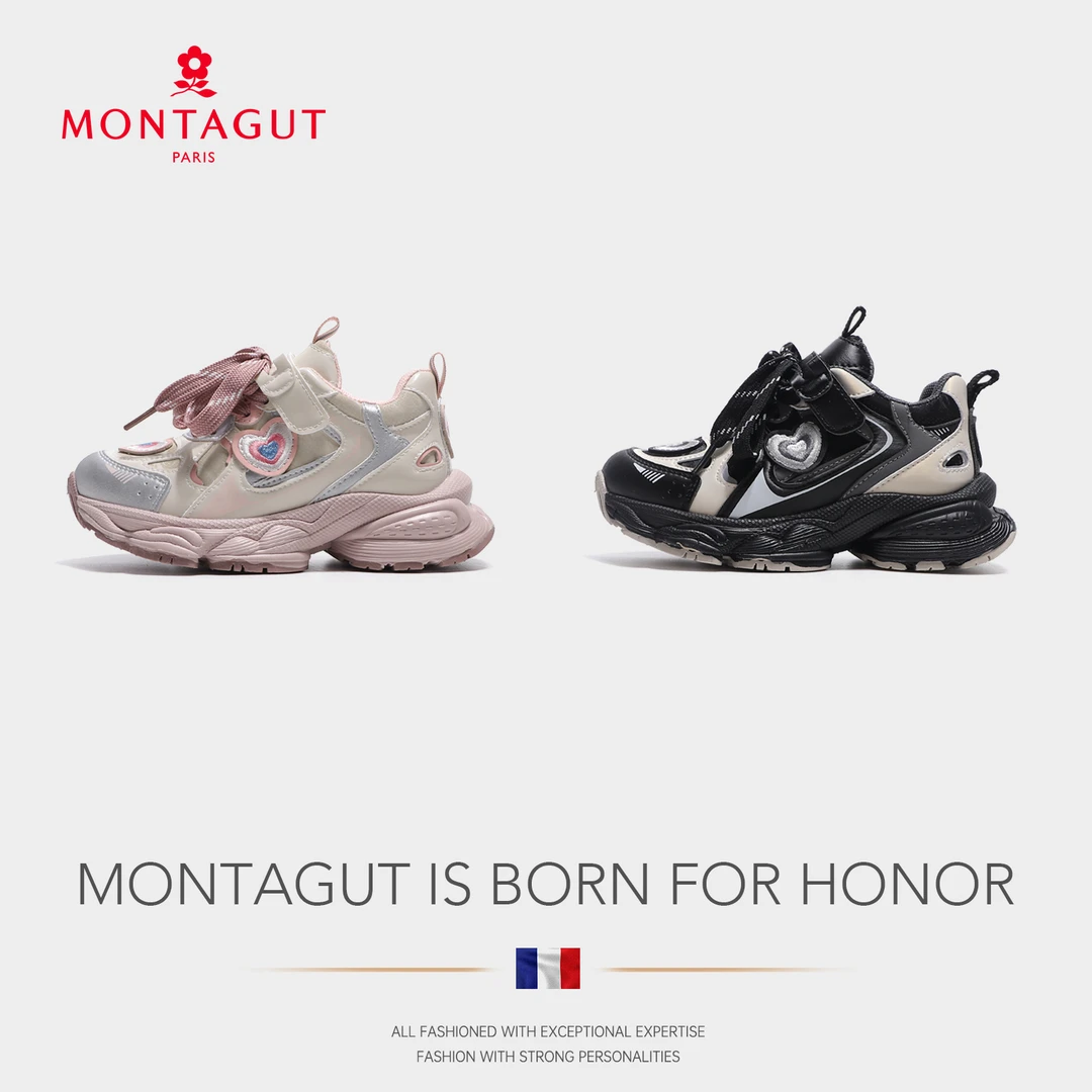 Montagut梦特娇儿童秋冬加绒运动鞋秋季新款百搭男女童时尚老爹鞋