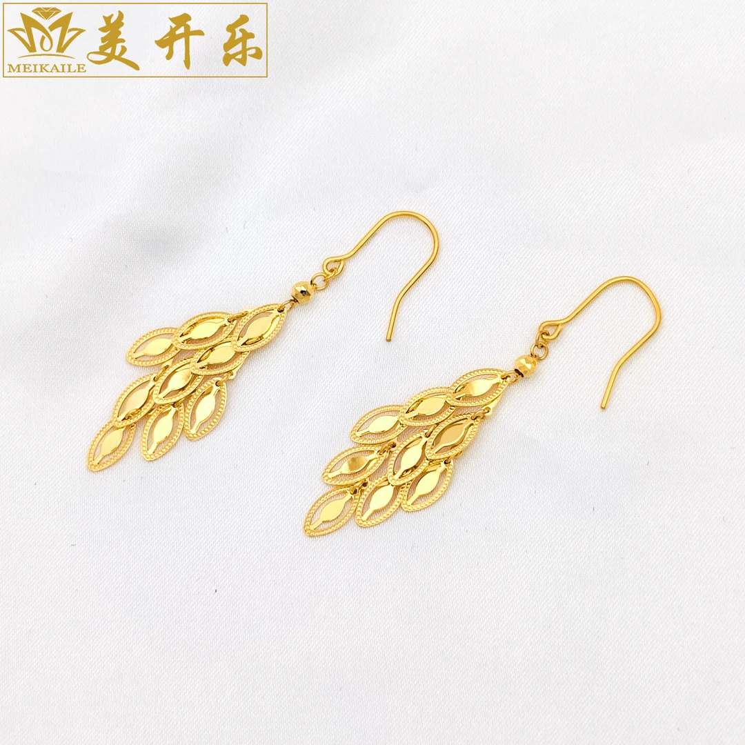 （#7130）美开乐珠宝黄金足金耳环孔雀尾耳钩简约耳钉时尚黄金首饰