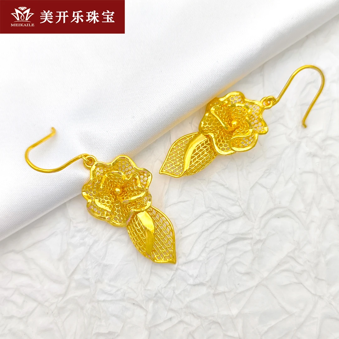 7261美开乐黄金耳坠牡丹花耳钩足金999时尚首饰直播按克卖女款