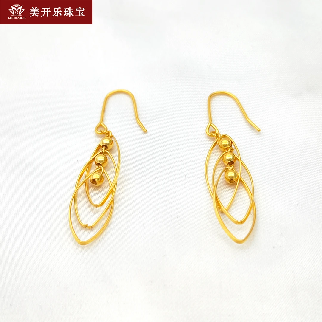 #7405美开乐珠宝黄金耳环足金999环环相扣耳钩简约时尚女士款首饰