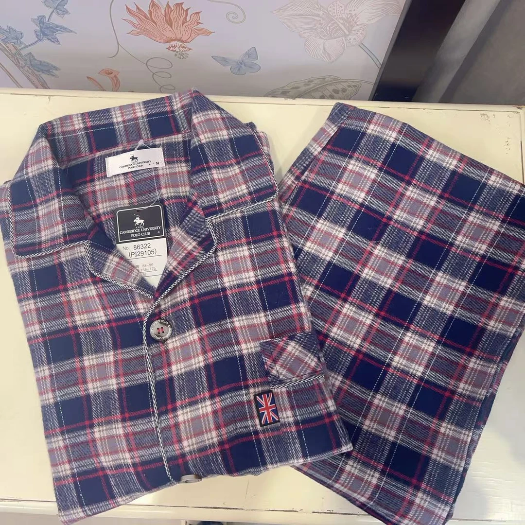 秋冬日系男款纯棉磨毛绒布保暖长袖长裤家居服出口睡衣套装