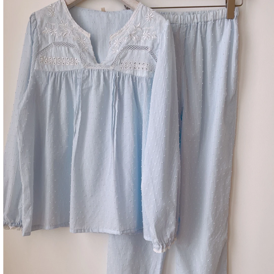 【手捧浪漫】商场专柜同款  法式刺绣长袖长裤家居服套装