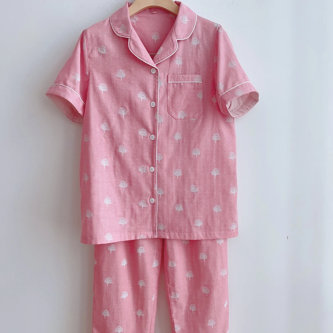 MEJU/蔓秋【雾松】春秋全棉情侣短袖睡衣宽松舒适长袖家居服套装
