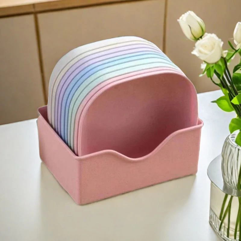 【10个盘子+1个底座】水果零食盘吐骨碟方形家用防摔垃圾盘水果盘