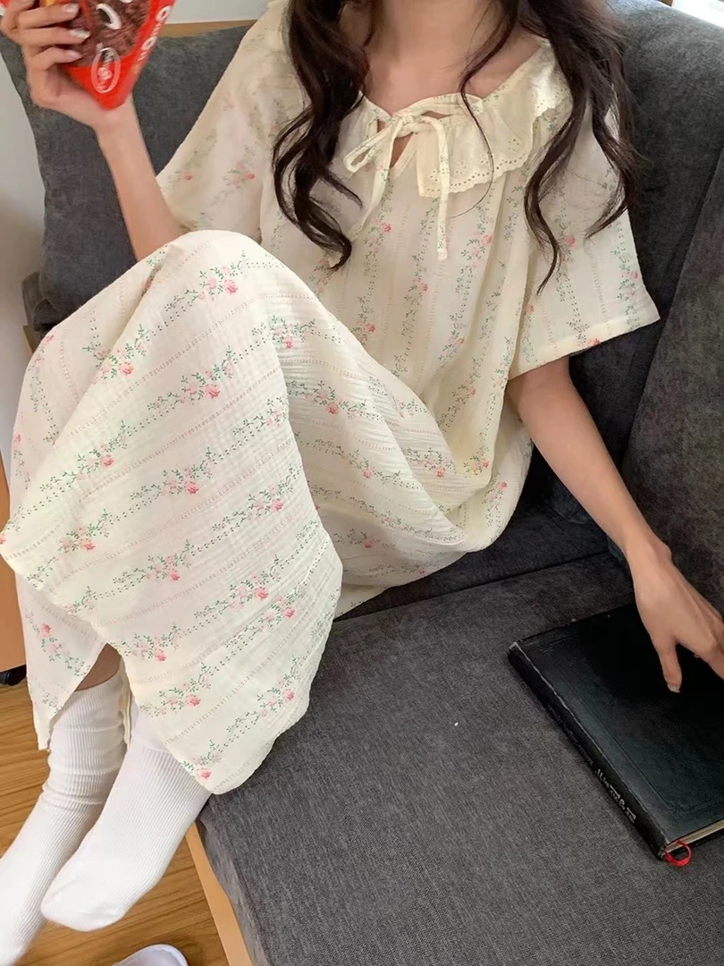 【短袖睡裙合集】纯棉婴儿棉纱100棉短袖睡裙女舒适透气碎花家居服