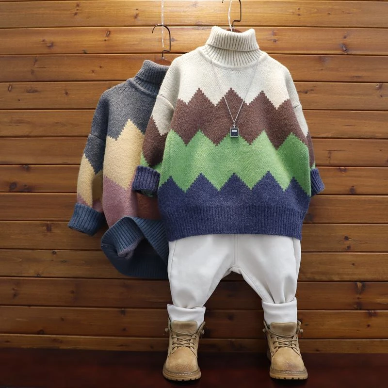 【童梦缘】儿童冬季高领毛衣中大童韩版圆领套头线衣男童衣服保暖