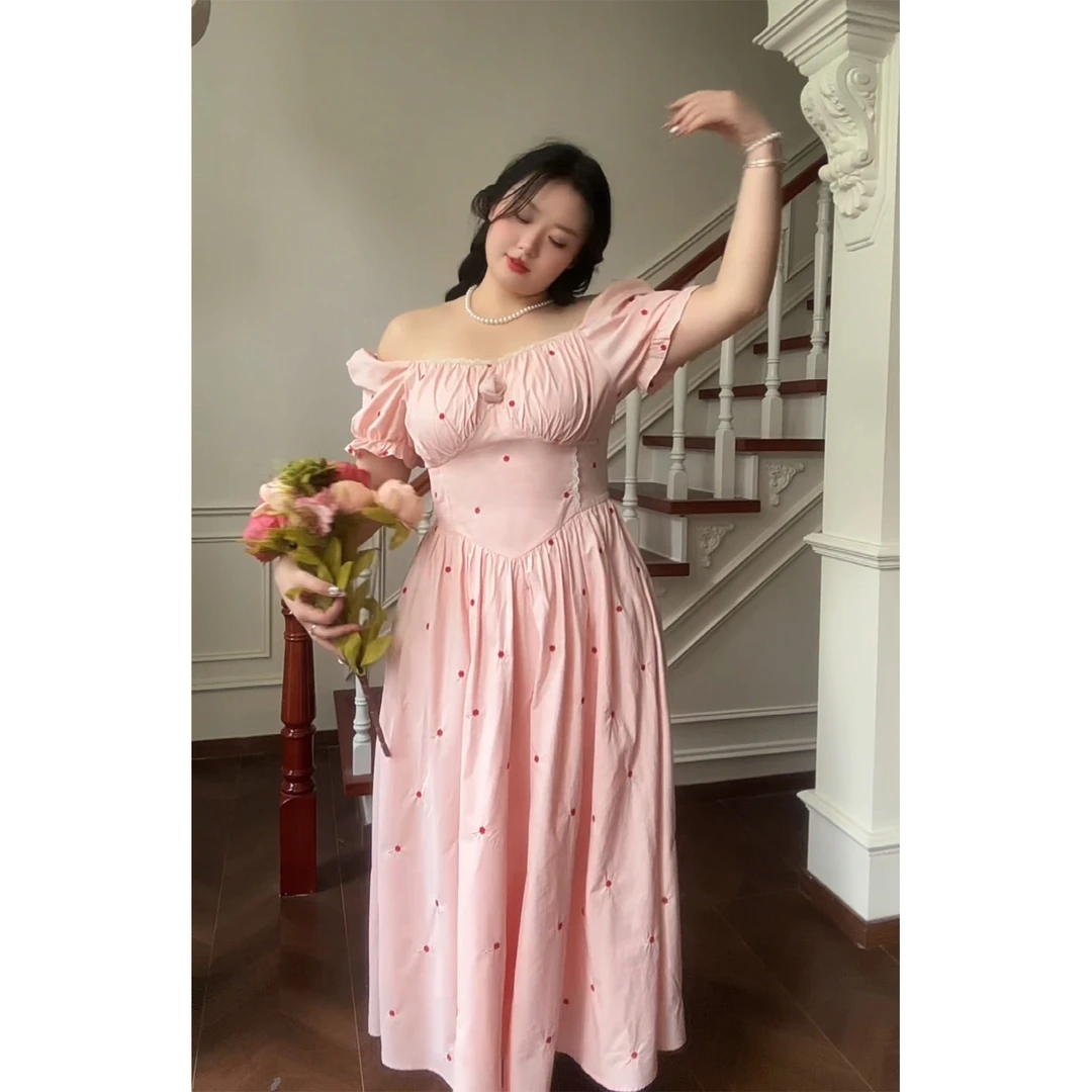 【羊羊推荐】大码胖妹妹mm蔷薇少女吊带连衣裙气质仙高级感收腰法式