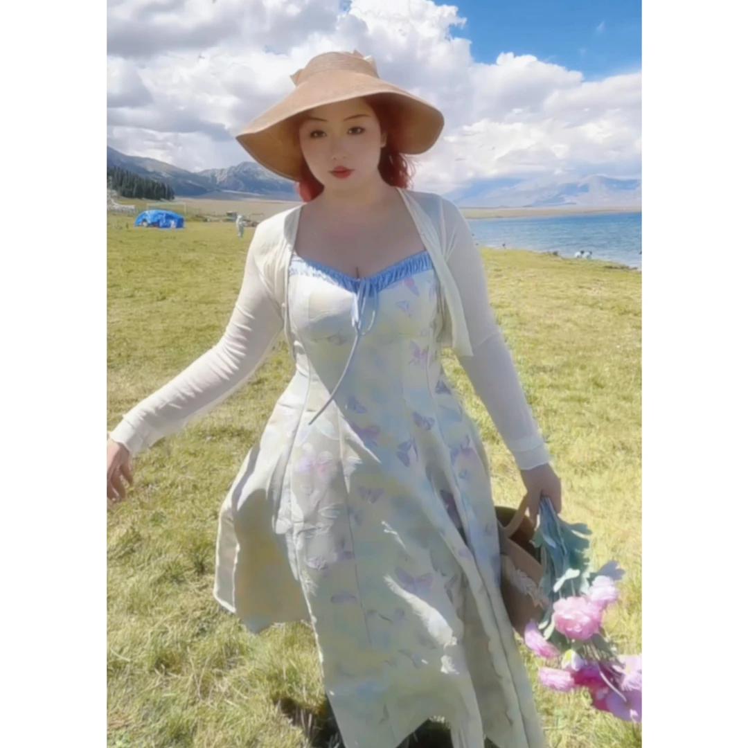 【羊羊大码】大码胖妹妹mm夏季法式收腰吊带女小个子吊带裙高级Y199