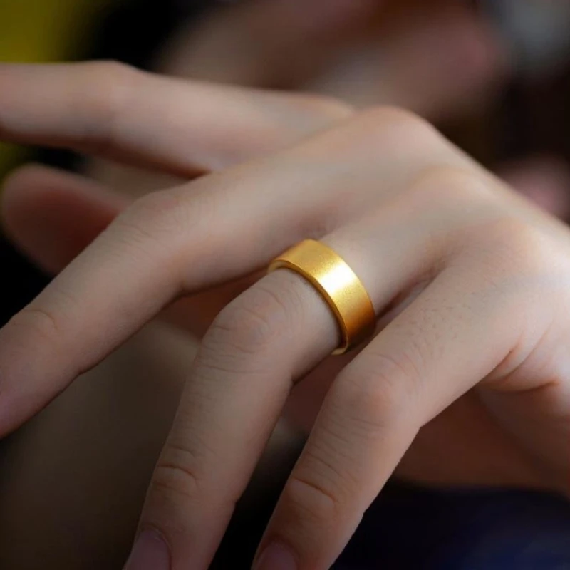 铜合金戒指 素圈戒指平安无事情侣对戒哑光磨砂指环小众简约金色