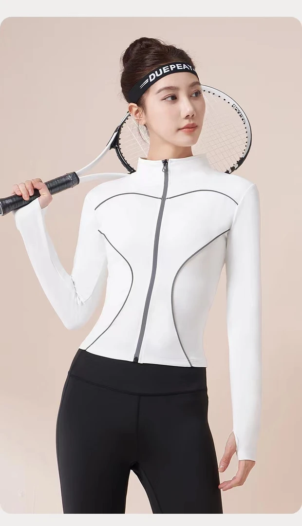 运动服女撞色长袖夜光反光立领外套瑜伽上衣跑步修身显瘦拉链长袖