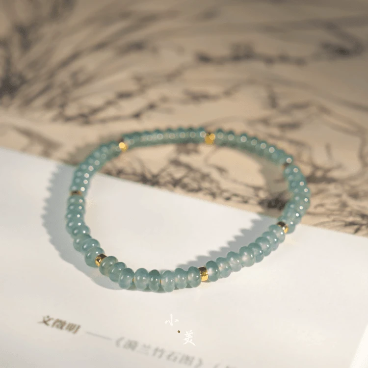 足金蓝水翡翠算盘珠手链5mm（多样性发货）G9257