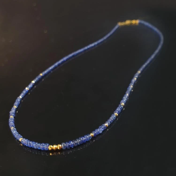 18K金蓝宝石金珠项链G7835