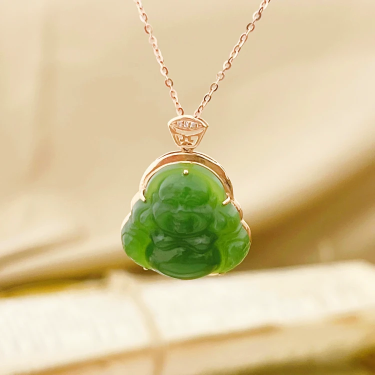 H1030 18K金和田玉碧玉佛公吊坠