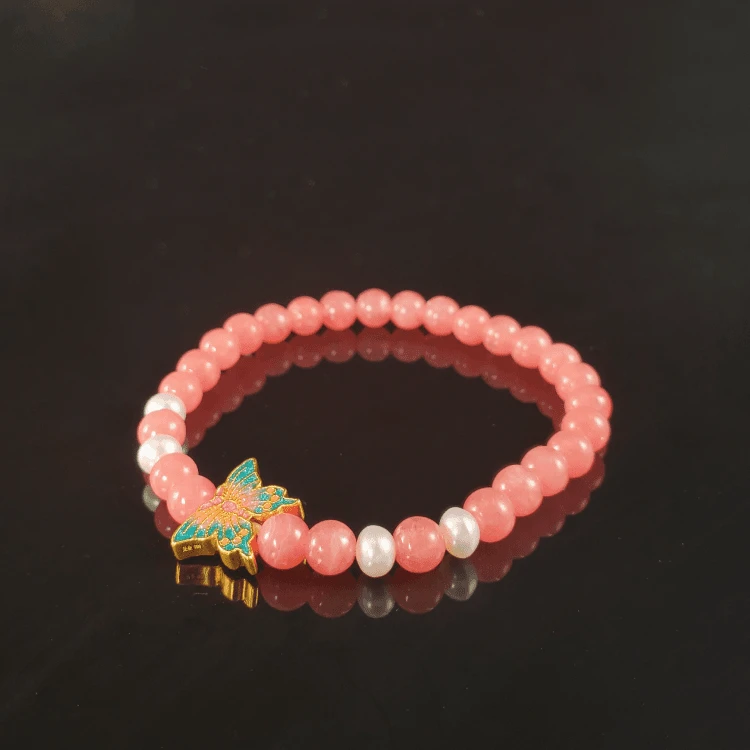 999足金烧蓝蝴蝶红纹石手串 G9020