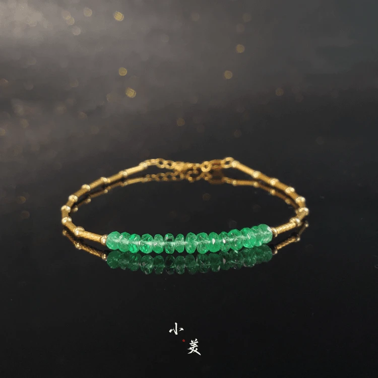 18K金祖母绿竹节手链3-3.5mm  G9148