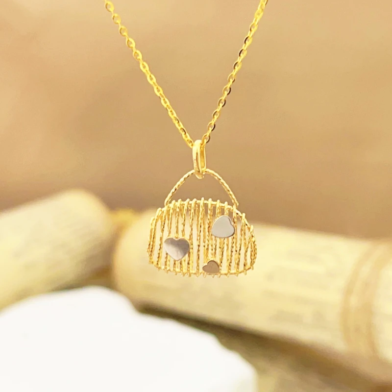 G1442 18K金K白爱心包包吊坠