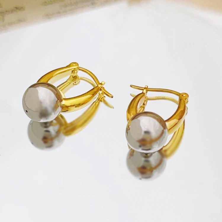 G3197 18K金双色分色球耳包耳环耳圈